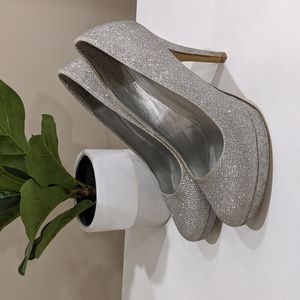 Call It Spring Silver Sparkle Heels w/ Small Platform